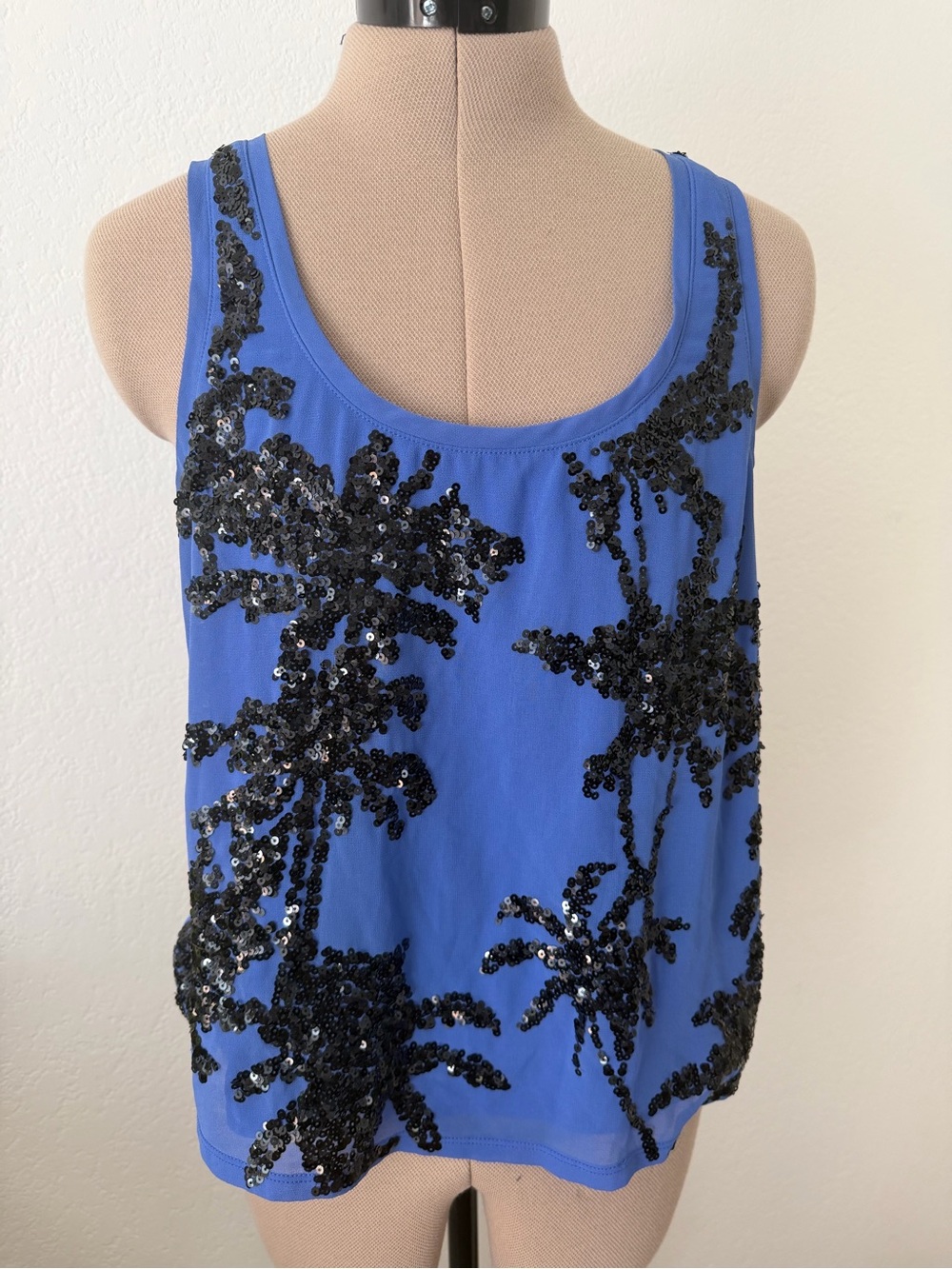 Express Royal Blue Sequin Floral Tank
